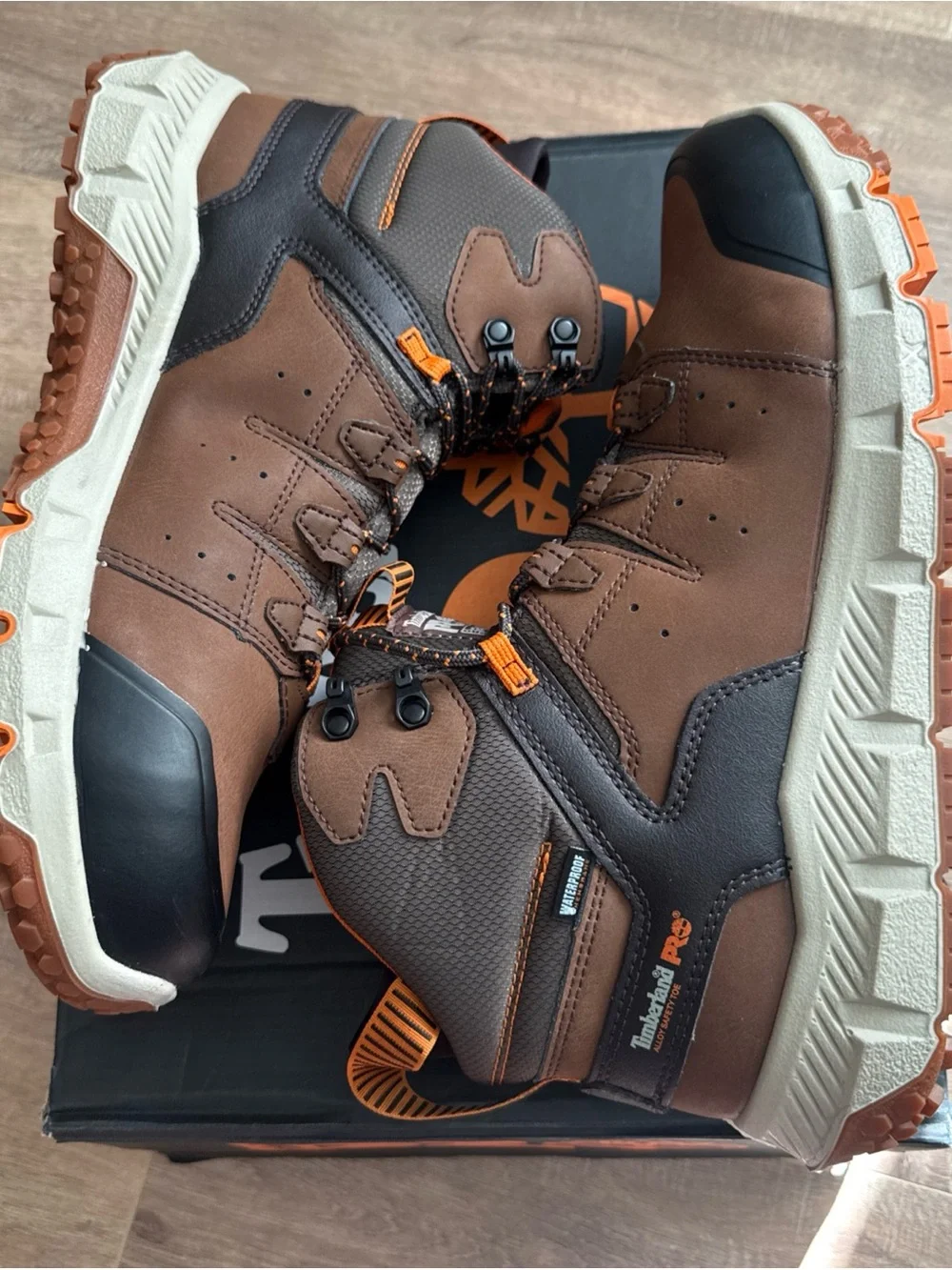 Timberland PRO Men's Brown and Orange Safety Work Boots size 13 steel toed